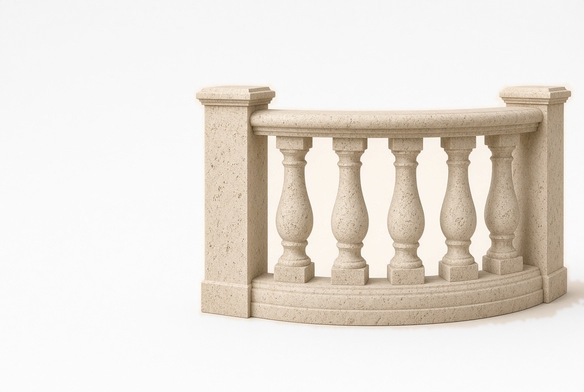 Fossil stone curved rail section.