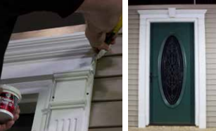 Filling the screw holes with exterior grade filler, and the finished Spectis door surround